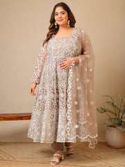 Women Floral Embroidered Empire Thread Work Kurta with Trousers & With Dupatta