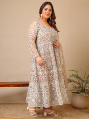 Women Floral Embroidered Empire Thread Work Kurta with Trousers & With Dupatta