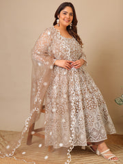 Women Floral Embroidered Empire Thread Work Kurta with Trousers & With Dupatta