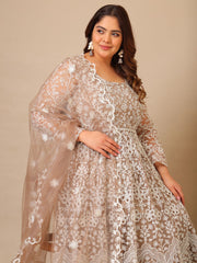 Women Floral Embroidered Empire Thread Work Kurta with Trousers & With Dupatta