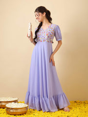 Girls Floral Thread Embroidered Ethnic Dress