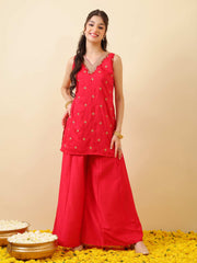 Girls Ethnic Motifs Embroidered Regular Gotta Patti Kurta with Palazzos