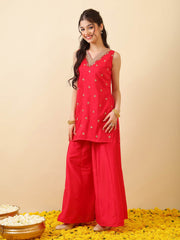 Girls Ethnic Motifs Embroidered Regular Gotta Patti Kurta with Palazzos