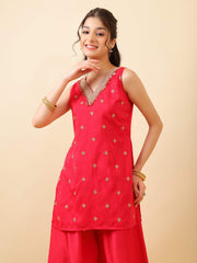 Girls Ethnic Motifs Embroidered Regular Gotta Patti Kurta with Palazzos