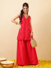 Girls Ethnic Motifs Embroidered Regular Gotta Patti Kurta with Palazzos