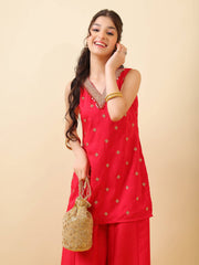 Girls Ethnic Motifs Embroidered Regular Gotta Patti Kurta with Palazzos