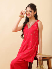 Girls Ethnic Motifs Embroidered Regular Gotta Patti Kurta with Palazzos