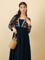 Girls Floral Zari & Sequinned Embroidered Ethnic Dress