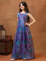 Girls Printed Shoulder Straps A-Line Ethnic Dresses