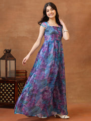 Girls Printed Shoulder Straps A-Line Ethnic Dresses