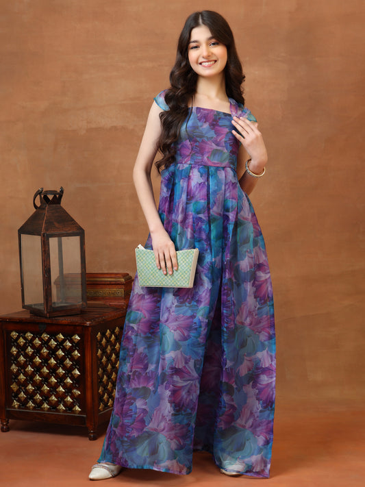 Girls Printed Shoulder Straps A-Line Ethnic Dresses