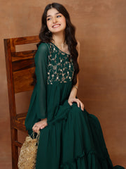 Girls Embroidered One Shoulder A-Line Ethnic Dresses