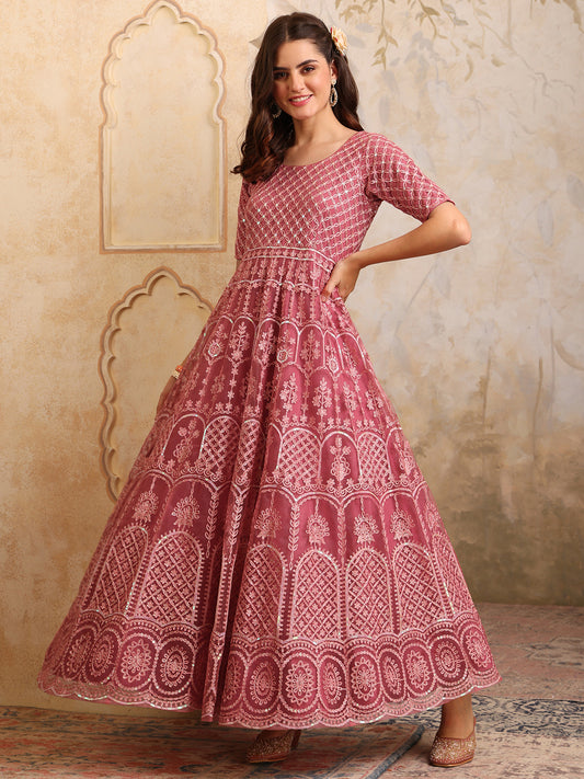 Ethnic Motifs Embroidered Sequinned Anarkali Kurta With Dupatta