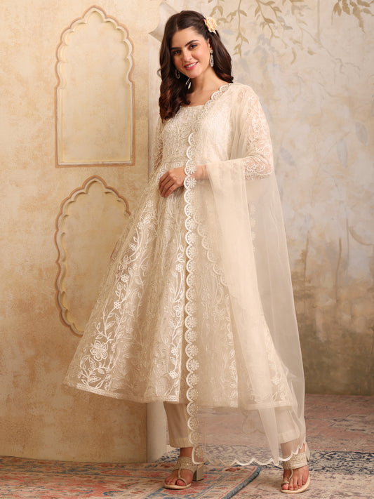 Women Floral Embroidered Regular Kurta with Trousers & With Dupatta