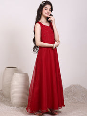 Girls Sequinned Embellished Ethnic Maxi Dress