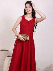 Girls Sequinned Embellished Ethnic Maxi Dress