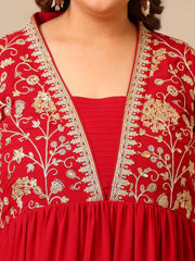 Embroidered V-Neck Fit & Flare Ethnic Dresses
