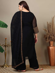 Women Ethnic Motifs Embroidered Regular Sequinned Kurta with Palazzos & With Dupatta