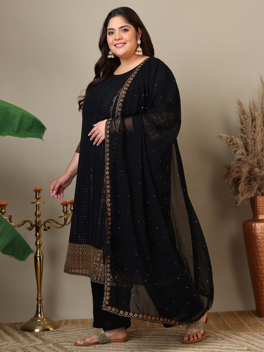 Women Ethnic Motifs Embroidered Regular Sequinned Kurta with Palazzos & With Dupatta