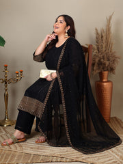 Women Ethnic Motifs Embroidered Regular Sequinned Kurta with Palazzos & With Dupatta