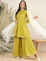 Green Women Regular Gotta Patti Kurta with Sharara & With Dupatta