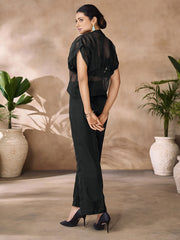 Organza Black Patch Work Casual Kurti