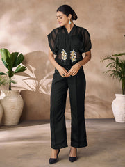 Organza Black Patch Work Casual Kurti