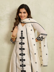 Women Ethnic Motifs Embroidered Regular Thread Work Kurta with Trousers & With Dupatta