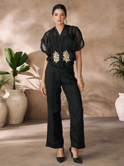 Organza Black Patch Work Casual Kurti