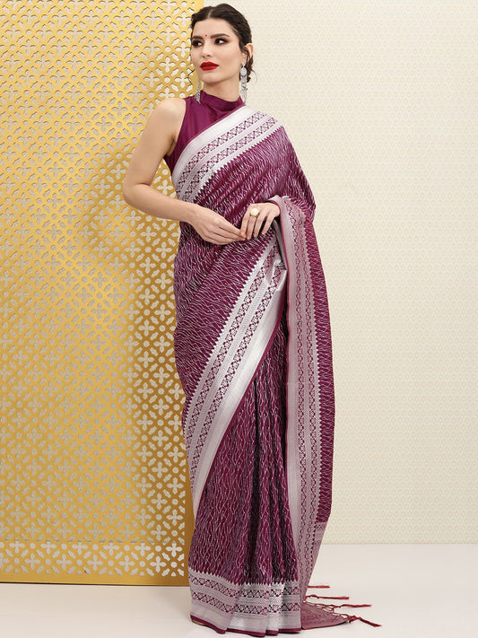 Burgundy & Silver Woven Design Jashn Banarasi Saree