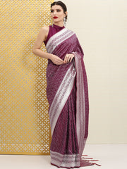 Burgundy & Silver Woven Design Jashn Banarasi Saree