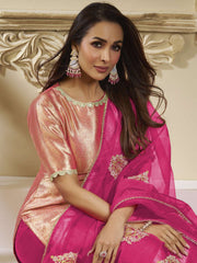 Women Jacquard Paisley Motif Embroidered Yoke Design Kurta Set with Dupatta