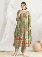 Green Dabka Dori and Mirror Anarkali Style Pant Suit