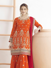 Orange Beautiful Dabka Dori Gharara Style Suit