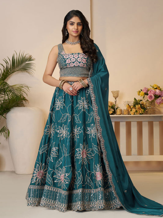Blue Beauty: Bridesmaid Lehenga with Sequin Shine and Floral Grace