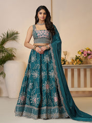 Blue Beauty: Bridesmaid Lehenga with Sequin Shine and Floral Grace