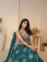 Blue Beauty: Bridesmaid Lehenga with Sequin Shine and Floral Grace