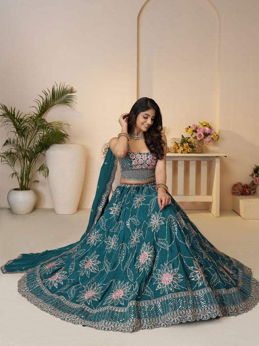 Blue Beauty: Bridesmaid Lehenga with Sequin Shine and Floral Grace