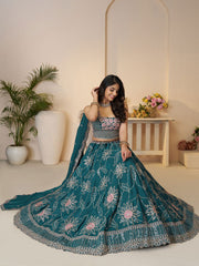 Blue Beauty: Bridesmaid Lehenga with Sequin Shine and Floral Grace