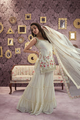 Malaika Arora Women Floral Embroidered Regular Sequinned Kurti with Sharara & With Dupatta