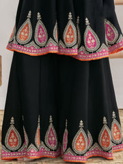 Cream White Multi Embroidery Anarkali Palazzo Suit