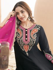 Cream White Multi Embroidery Anarkali Palazzo Suit