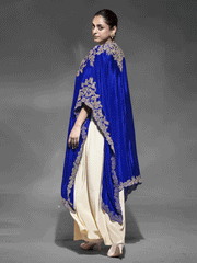 Pretty Cream Cowl Style Skirt Dress with Blue Shurg