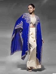 Pretty Cream Cowl Style Skirt Dress with Blue Shurg