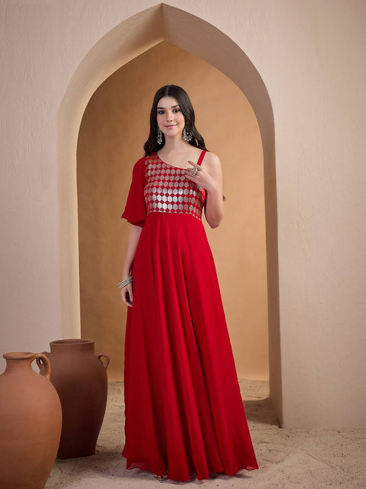 Red Embroidered Ethnic Dress