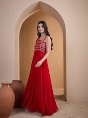 Red Embroidered Ethnic Dress