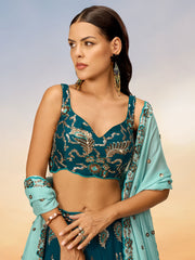 Teal Pure Georgette with heavy Sequins embroidery Semi-Stitched Lehenga choli & Dupatta