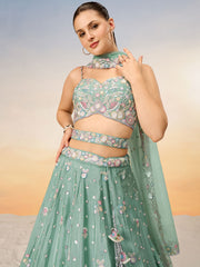 Sea green Chiffon Sequins and thread embroidery Semi-Stitched Lehenga choli & Dupatta