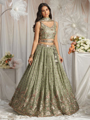 Lime Green Georgette Sequin embroidery Semi Stitched Lehenga choli and Dupatta