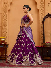 Burgundy Silk Fabric Sequins embroidery Semi-Stitched Lehenga & Unstitched Blouse With Dupatta